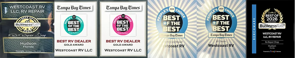 West Coast RV LLC awards: RV Hall of Fame, 6× Nation's Best RV Repair Dealer, Tampa Bay Times Best of the Best